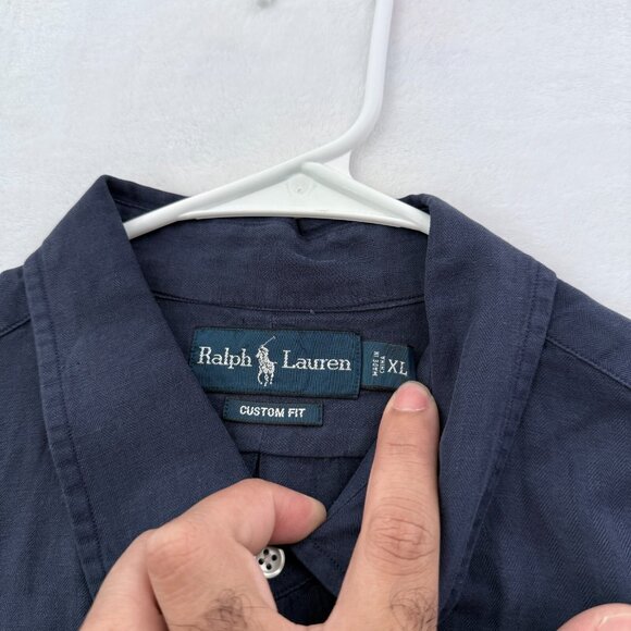 Polo Ralph Lauren Shirt Mens XL Blue Silk Linen Custom Fit Pony Button Down - Picture 4 of 9